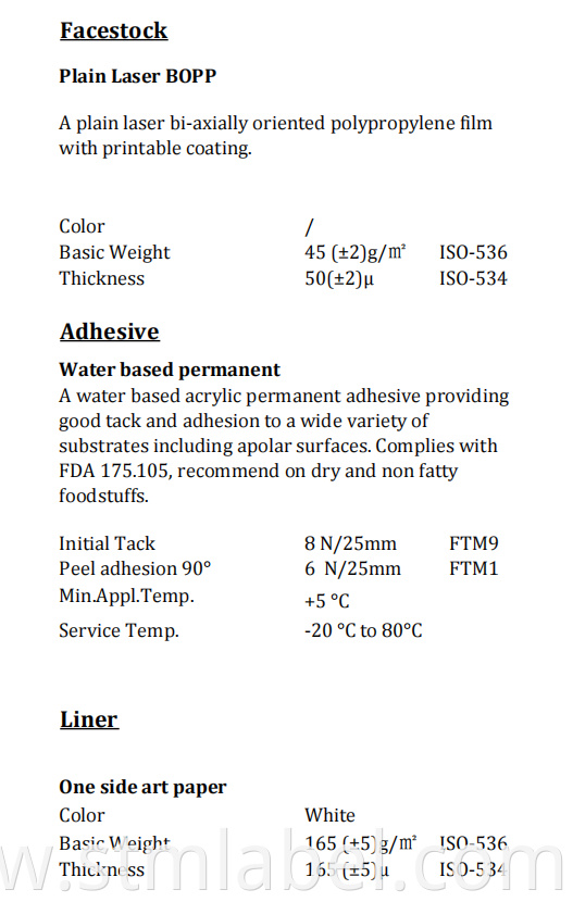 71ql1006 Plain Laser Bopp Water Based Permanentart Paper